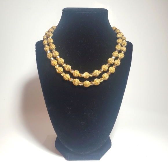 Trifari Jewelry - Vintage TRFARI Double Strand Gold Tone Textured and  Faceted Beaded Necklace